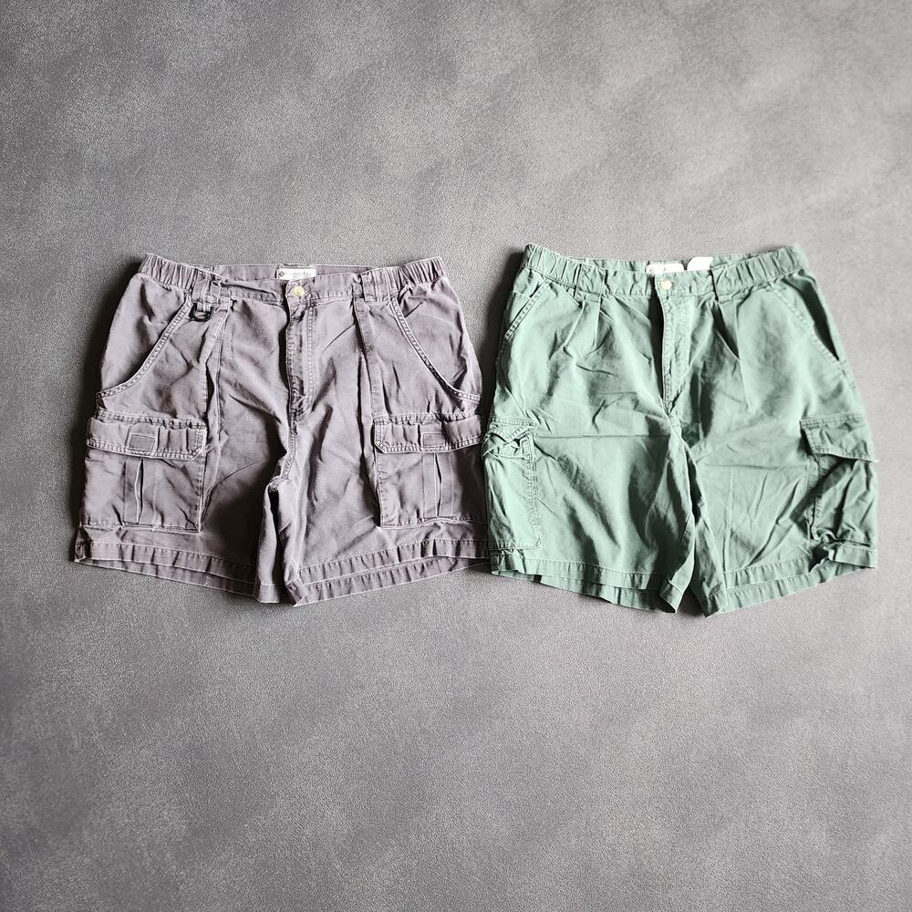 Lot of 2 Vintage Columbia Cargo Hiking Shorts Green and Grey 36